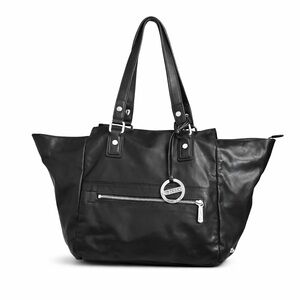Cezar Mizrahi CMD Black Leather Tote Shoulder Bag Silver Hardware